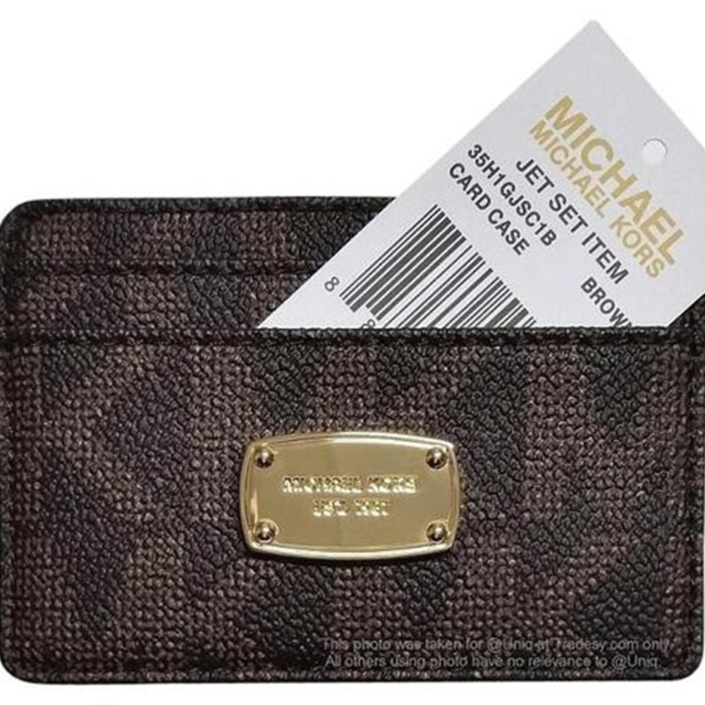 Brown Jet Set Item Signature Pvc Card Case Wallet